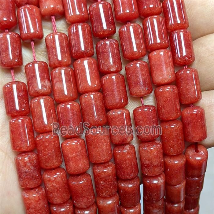 Natural Sponge Jade Tube Beads Red Dye