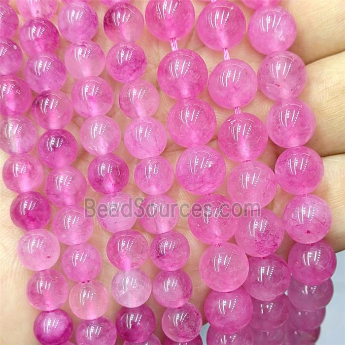Hotpink Quartzite Jade Round Beads Smooth Dye