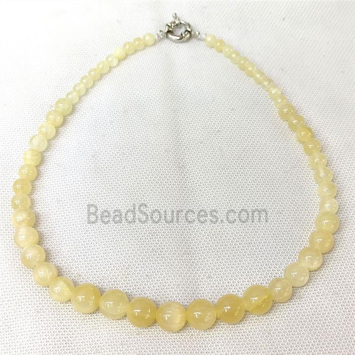Yellow Selenite Graduated Necklace Smooth Round
