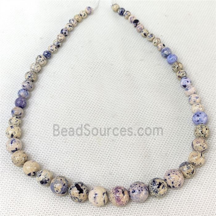 Natural River Jasper Graduated Beads Purple Dye Smooth Round