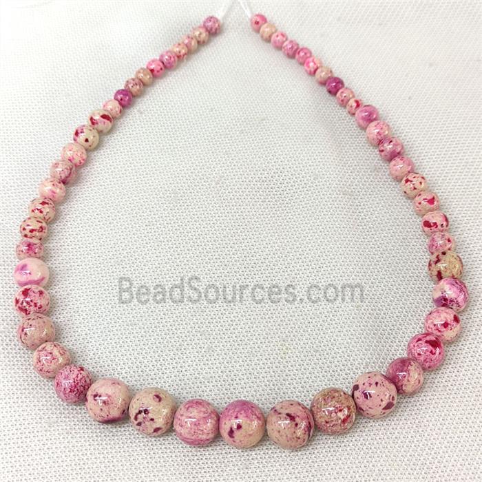 Natural River Jasper Graduated Beads Hotpink Dye Smooth Round