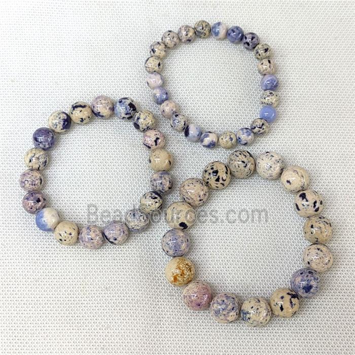 Natural River Jasper Bracelets Purple Dye Smooth Round Stretchy