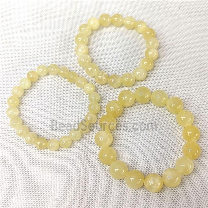 Yellow Selenite Bracelets Smooth Round Stretchy
