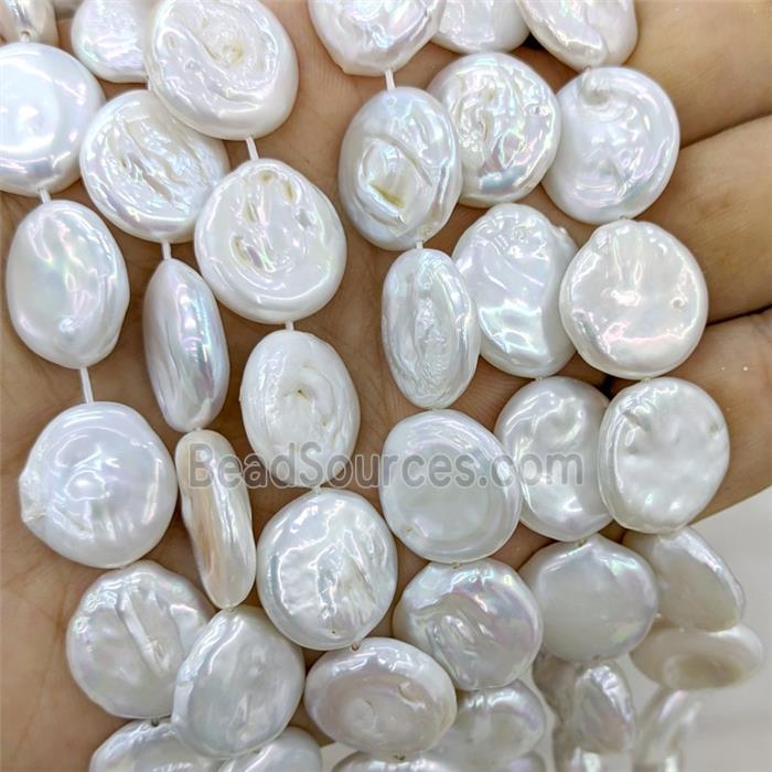 Baroque Style White Pearl Beads Coin
