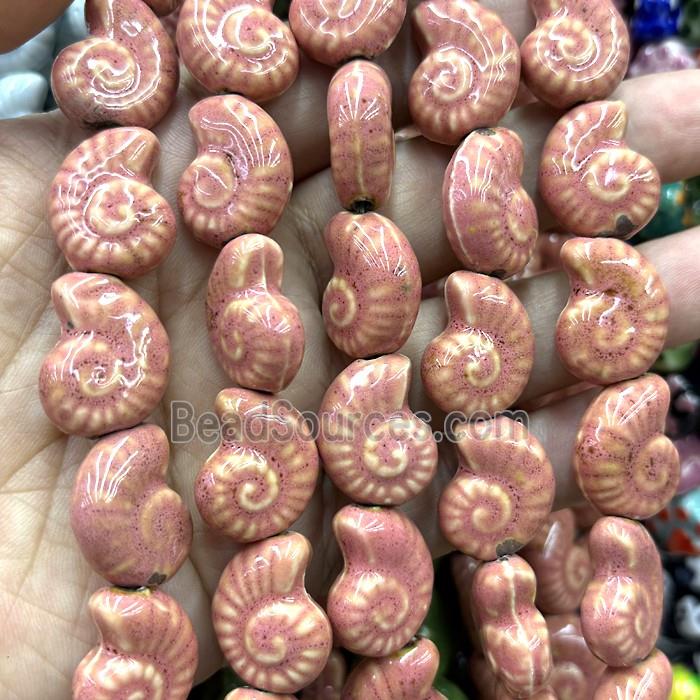 Porcelain Beads Pink Spiral Shell Shape
