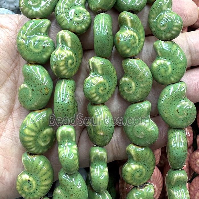 Porcelain Beads Green Spiral Shell
