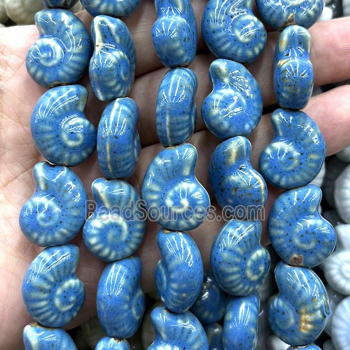 Porcelain Beads Blue Spiral Shell