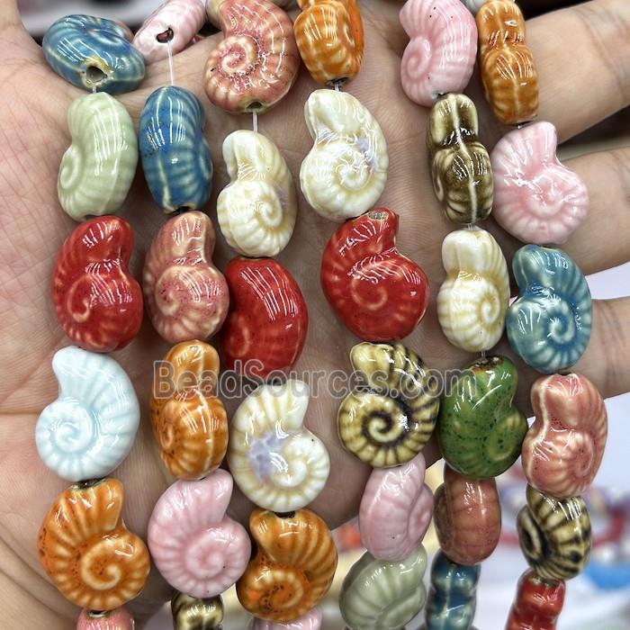 Porcelain Beads Spiral Shell Shaped Nautilus Mixed