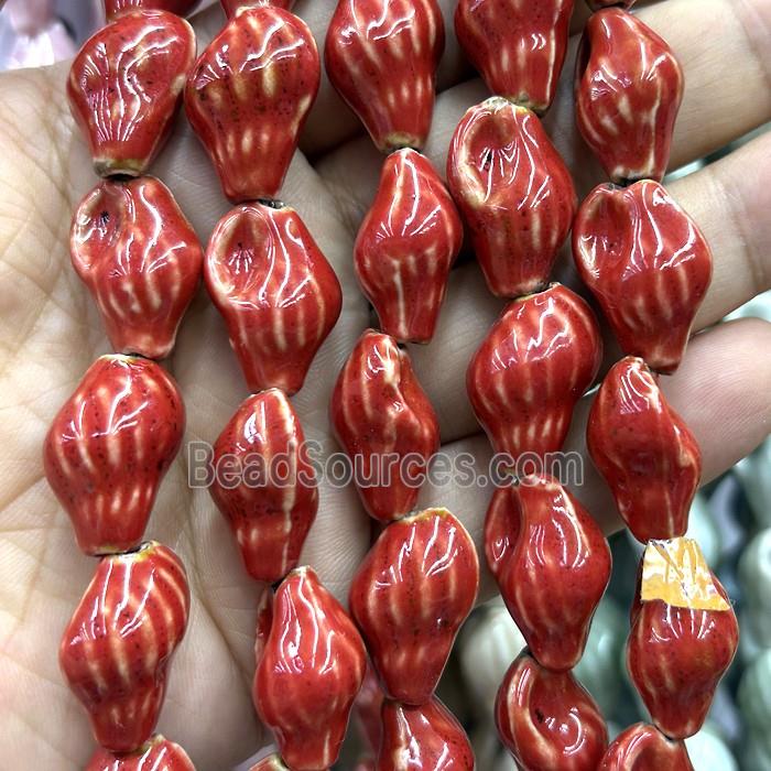 Porcelain Beads Oyster Shell Red