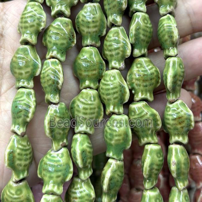 Porcelain Beads Fish Green