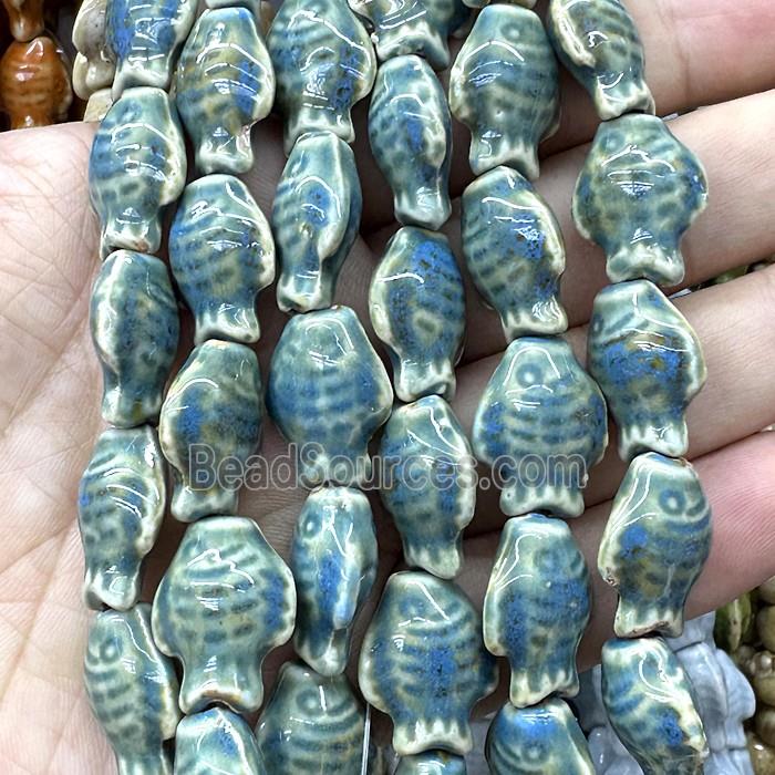Porcelain Beads Fish Teal