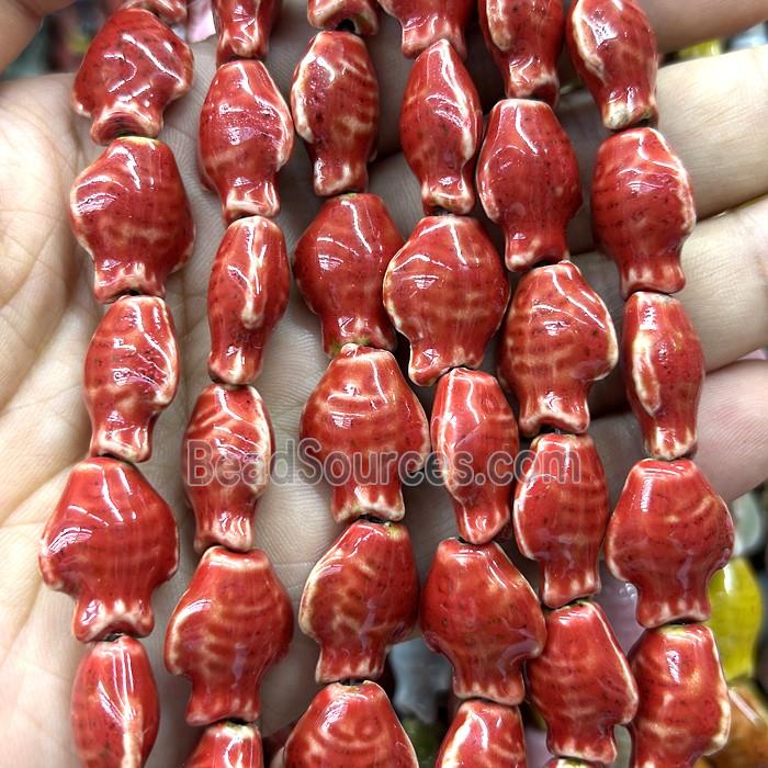 Porcelain Beads Fish Red