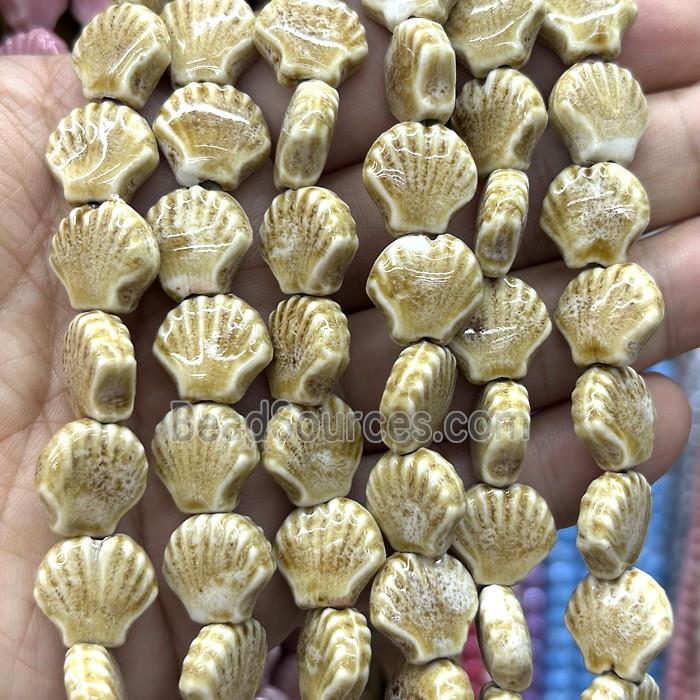 Porcelain Beads Scallop Shell Khaki