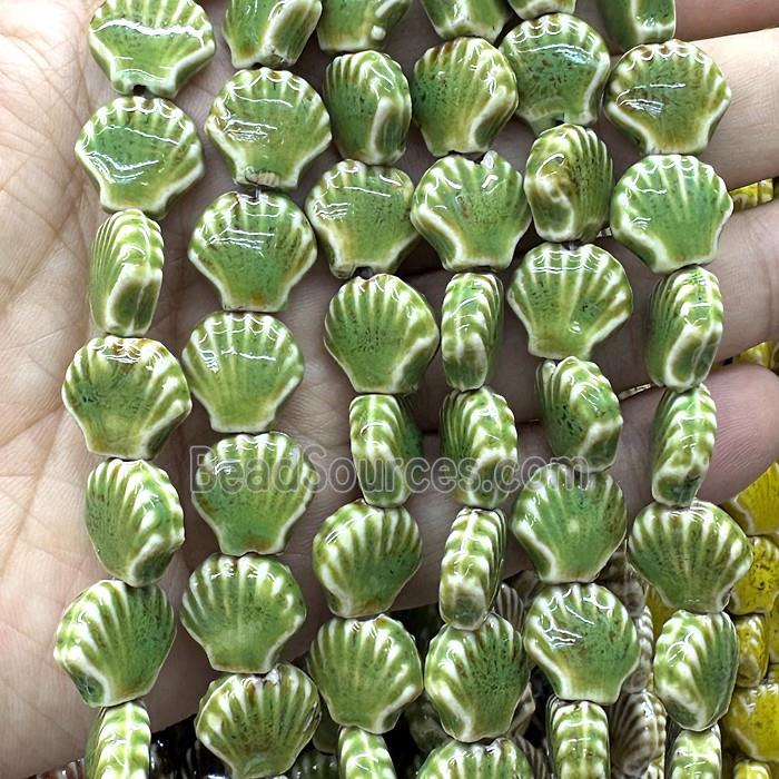 Porcelain Beads Scallop Shell Green