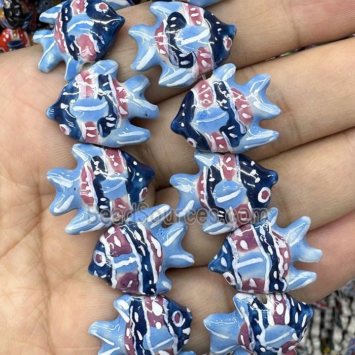 Porcelain Fish Beads Blue
