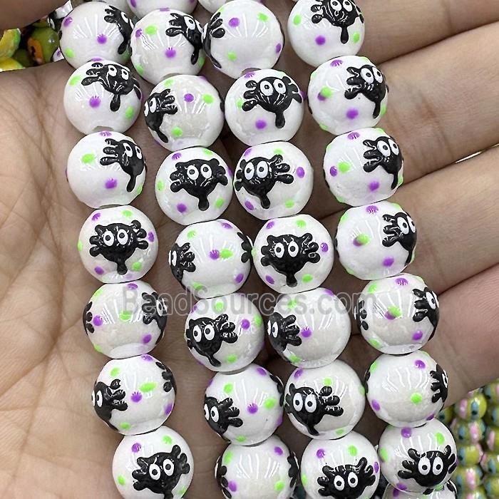 Porcelain Round Beads Ghost Face White