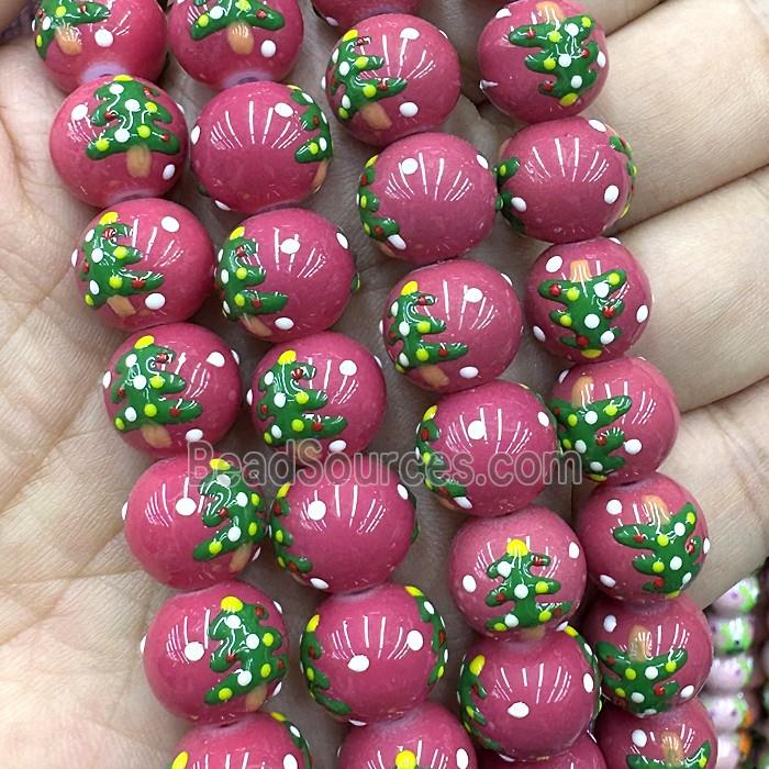 Porcelain Round Beads Christmas Tree Red