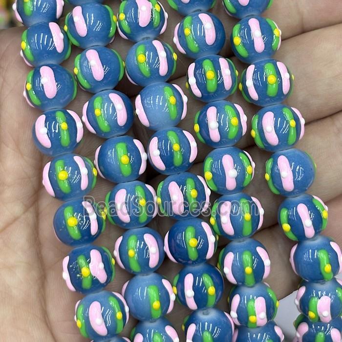 Porcelain Round Beads Halloween Pumpkin Blue