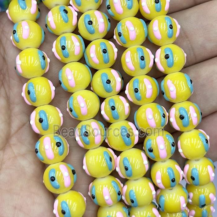 Porcelain Round Beads Halloween Pumpkin Yellow