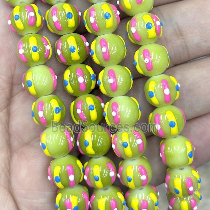 Porcelain Round Beads Halloween Pumpkin Olive