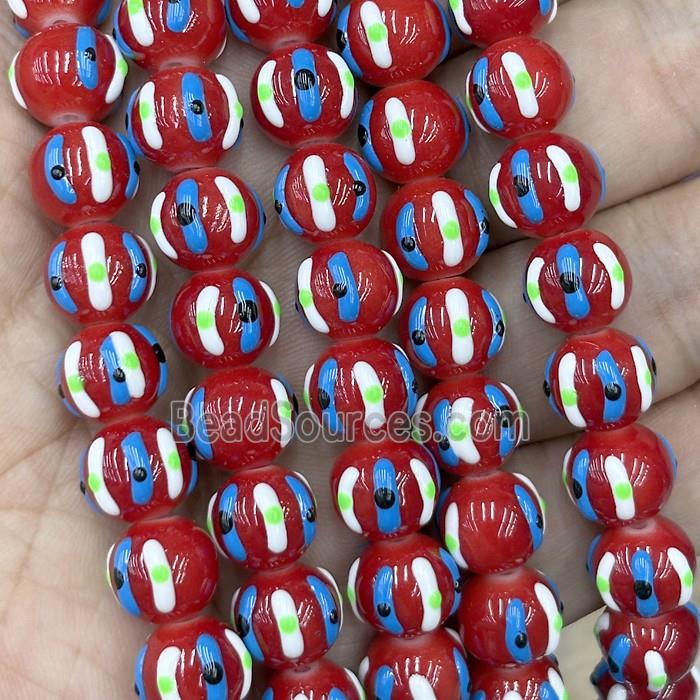 Porcelain Round Beads Halloween Pumpkin Red