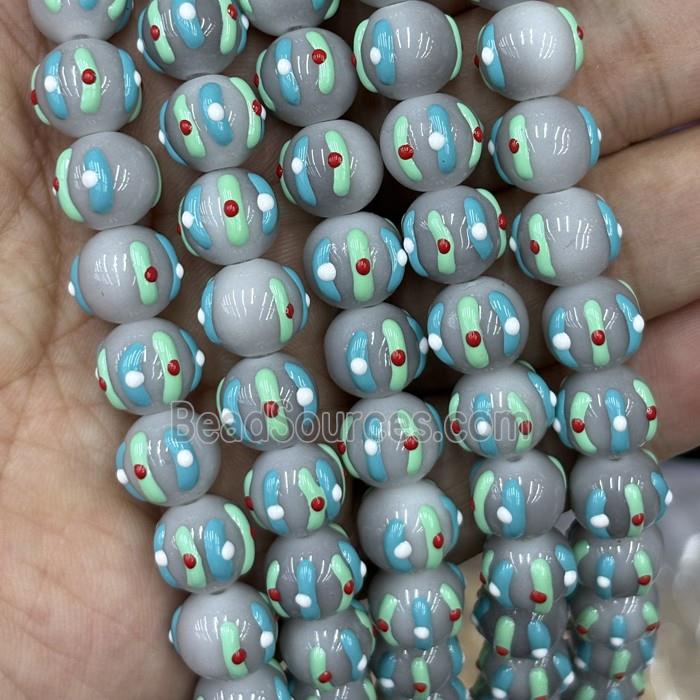 Porcelain Round Beads Halloween Pumpkin Gray