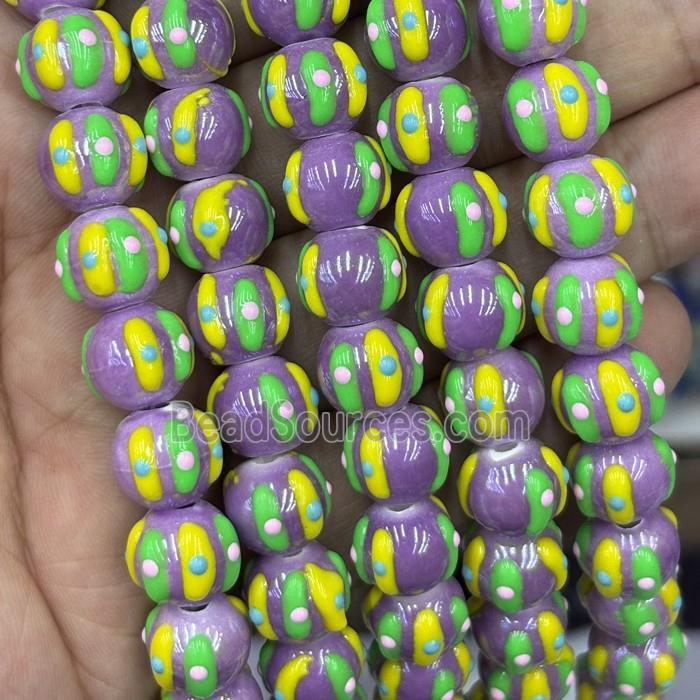 Porcelain Round Beads Halloween Pumpkin Purple