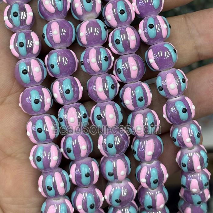 Porcelain Round Beads Halloween Pumpkin Purple