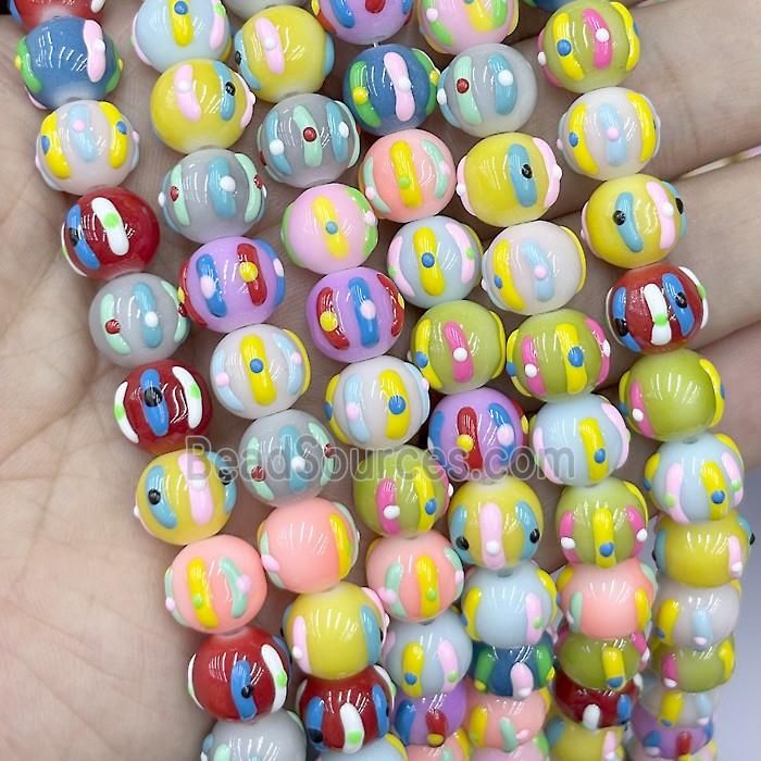 Porcelain Round Beads Halloween Pumpkin Mixed Color