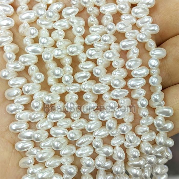 White Pearlized Shell Beads Freeform Topdrilled