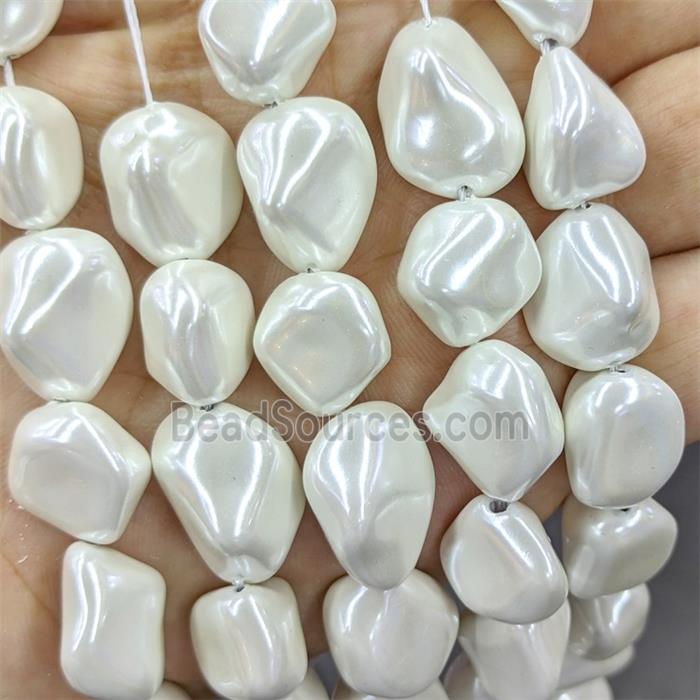 Pearlized Shell Beads Freeform White Dye
