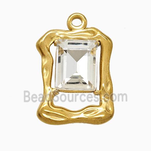 Stainless Steel Rectangle Pendant Pave Crystal Glass Gold Plated