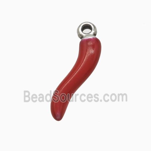 Raw Stainless Steel Chili Pendant Red Enamel