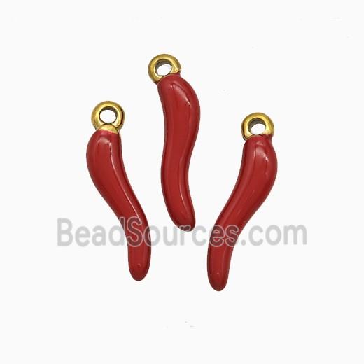 Stainless Steel Chili Pendant Red Enamel Gold Plated
