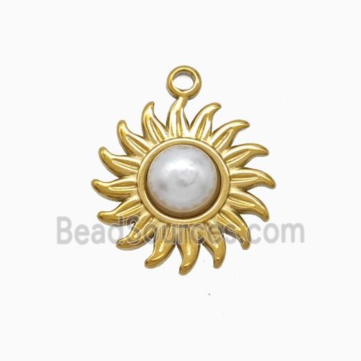 Stainless Steel Sun Pendant Pave Resin Gold Plated