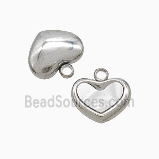Raw Stainless Steel Heart Pendant Pave Shell