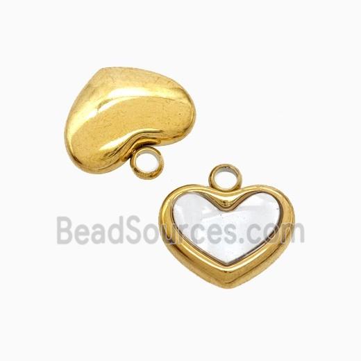 Stainless Steel Heart Pendant Pave Shell Gold Plated
