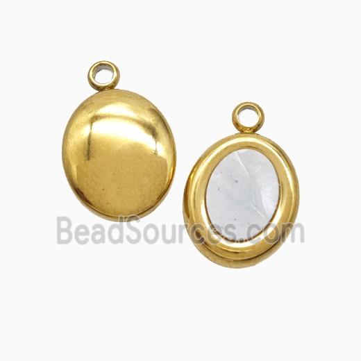 Stainless Steel Oval Pendant Pave Shell Gold Plated