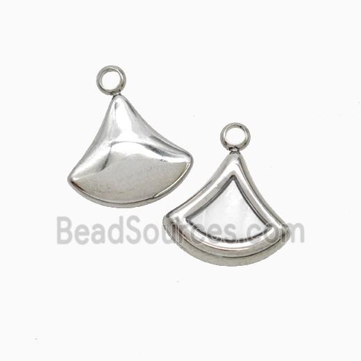 Raw Stainless Steel Ginkgo Leaf Pendant Pave Shell