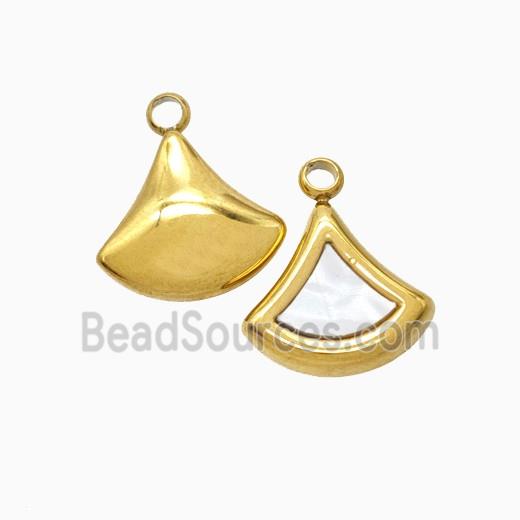 Stainless Steel Ginkgo Leaf Pendant Pave Shell Gold Plated