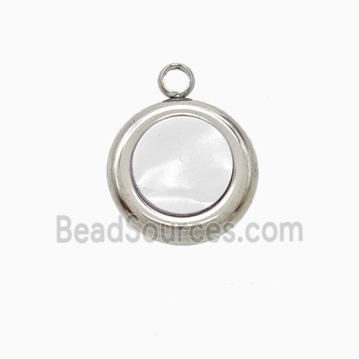 Raw Stainless Steel Circle Pendant Pave Shell