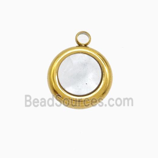 Stainless Steel Circle Pendant Pave Shell Gold Plated