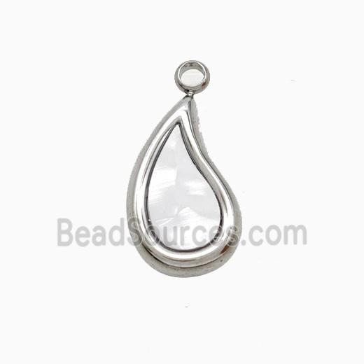 Raw Stainless Steel Teardrop Pendant Pave Shell