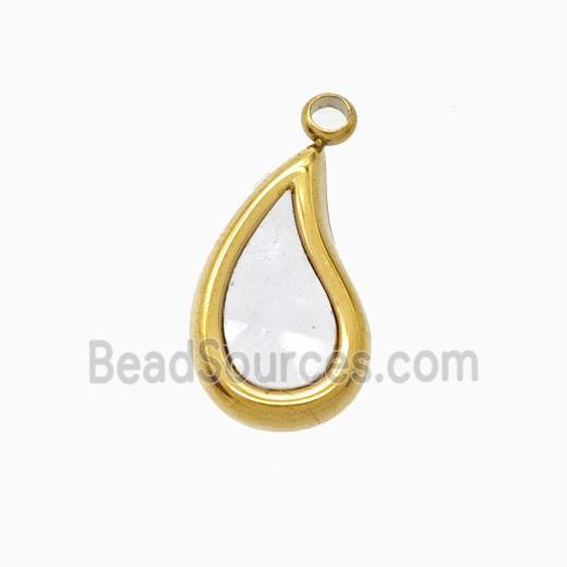Stainless Steel Teardrop Pendant Pave Shell Gold Plated