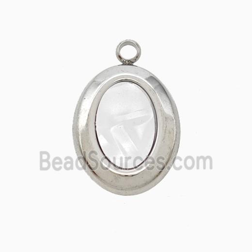 Raw Stainless Steel Oval Pendant Pave Shell