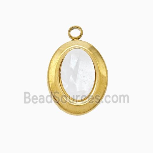 Stainless Steel Oval Pendant Pave Shell Gold Plated