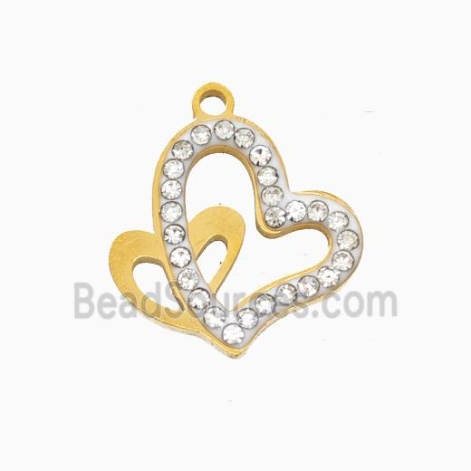 Stainless Steel Heart Pendant Pave Rhinestone Gold Plated