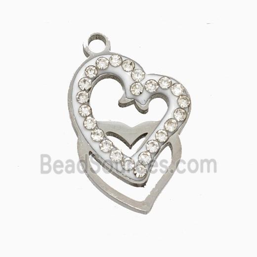 Raw Stainless Steel Heart Pendant Pave Rhinestone