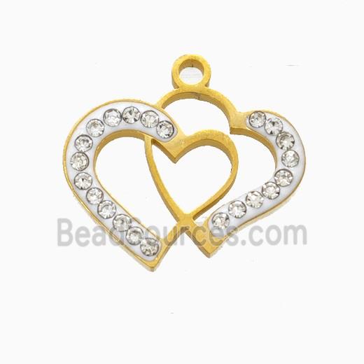 Stainless Steel Heart Pendant Pave Rhinestone Gold Plated