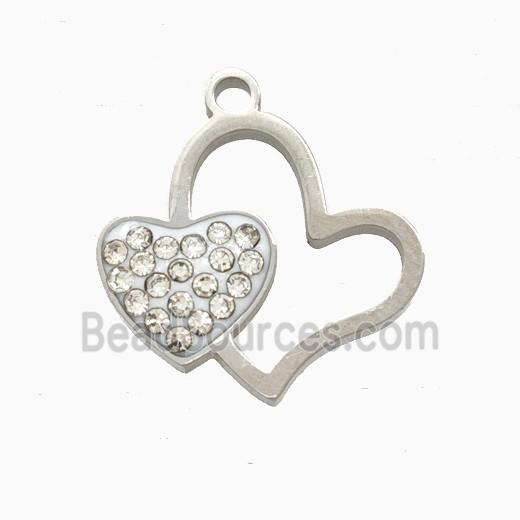 Raw Stainless Steel Heart Pendant Pave Rhinestone